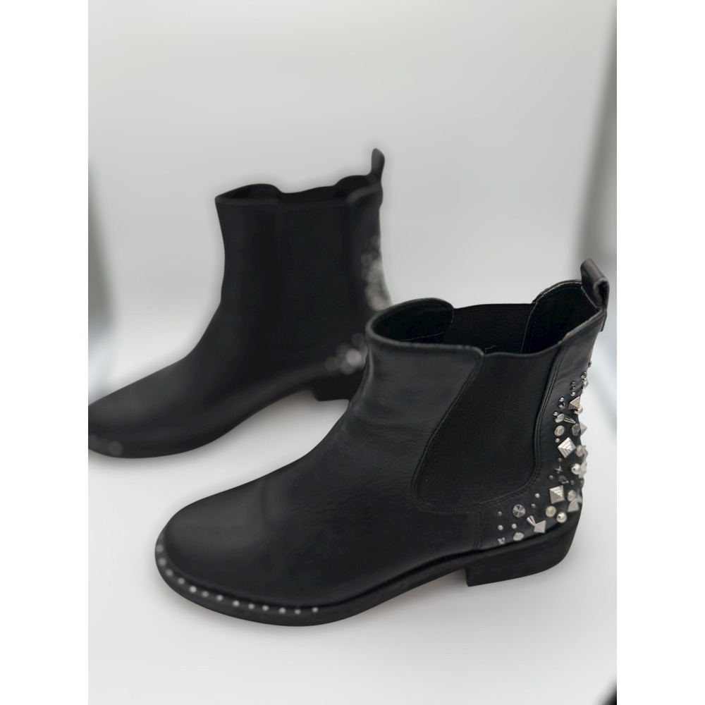 Sam Edelman Black Leather Studded Spiked Chelsea Ankle Boots Womens 6 SE Logo
